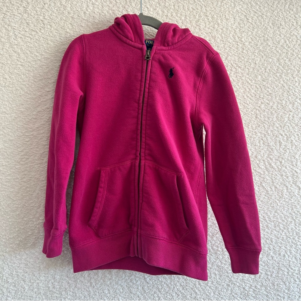 Polo Ralph Lauren Girls Zip Up Hoodie Sweatshirt‎ Pink Size 6X